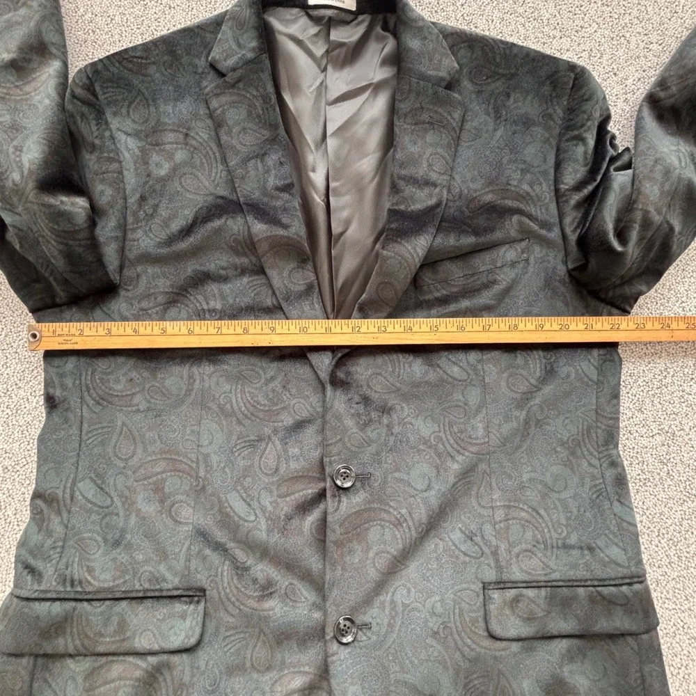 Bar III Black Green Paisley Velvet Slim Fit Tuxedo Jacket 44L Formal